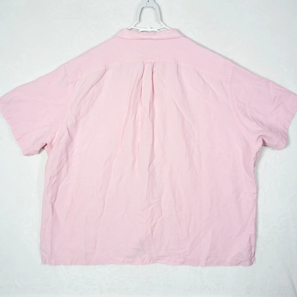 Polo Ralph Lauren Mens 3XB Pink Linen Silk Short Sleeve Camp Button Up Shirt